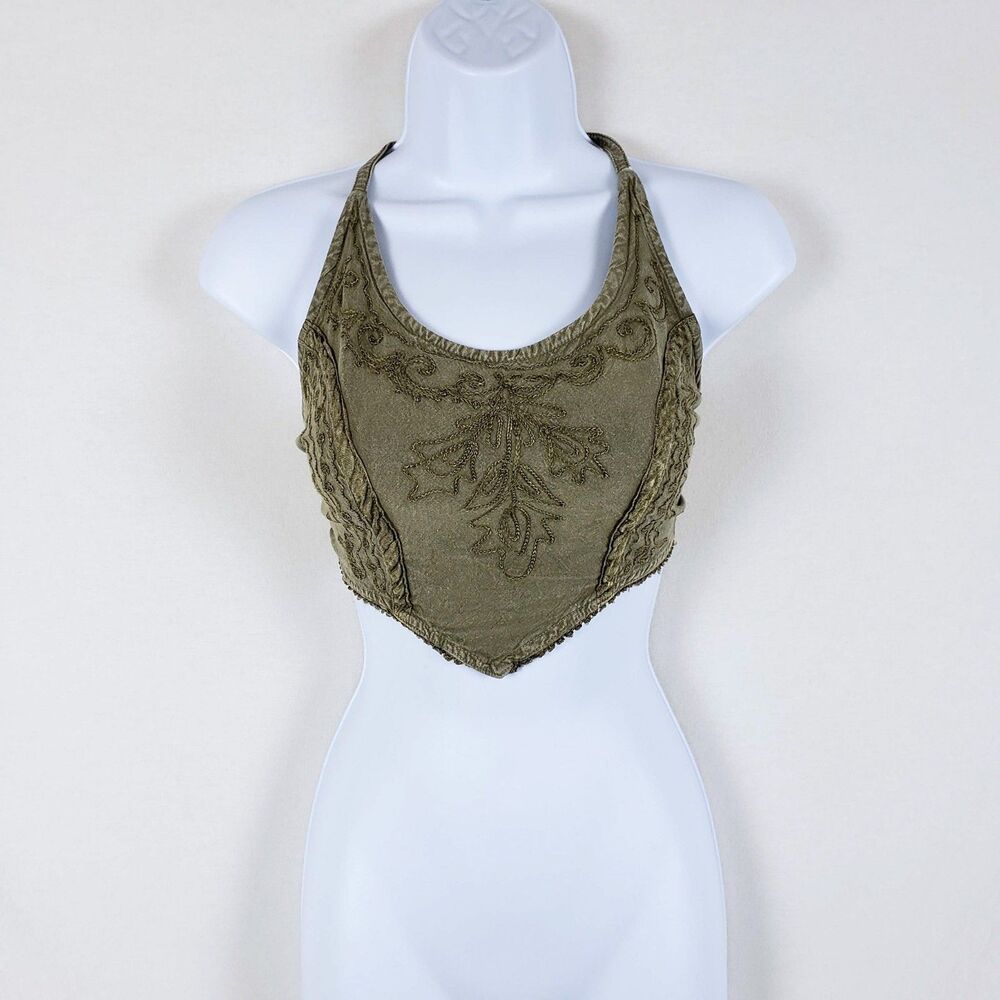 Choice Boho Festival Hippie Handkerchief Halter Neck Top Womens OSFM Green